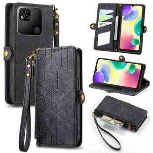 For Xiaomi Redmi 10A Geometric Zipper Wallet Side Buckle Leather Phone Case(Black)