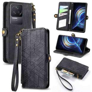 For Xiaomi Redmi K50 Geometric Zipper Wallet Side Buckle Leather Phone Case(Black)