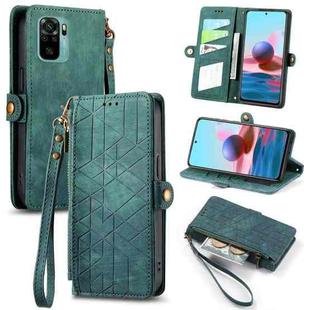 For Xiaomi Redmi Note 10 4G Geometric Zipper Wallet Side Buckle Leather Phone Case(Green)