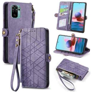 For Xiaomi Redmi Note 10 4G Geometric Zipper Wallet Side Buckle Leather Phone Case(Purple)