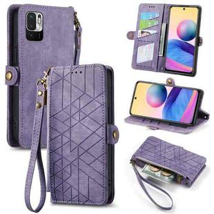 For Xiaomi Redmi Note 10 5G Geometric Zipper Wallet Side Buckle Leather Phone Case(Purple)