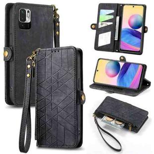 For Xiaomi Redmi Note 10 5G Geometric Zipper Wallet Side Buckle Leather Phone Case(Black)