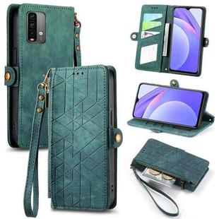 For Xiaomi Redmi Note 9 4G Geometric Zipper Wallet Side Buckle Leather Phone Case(Green)