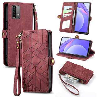For Xiaomi Redmi Note 9 4G Geometric Zipper Wallet Side Buckle Leather Phone Case(Red)