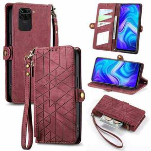 For Xiaomi Redmi Note 9 Geometric Zipper Wallet Side Buckle Leather Phone Case(Red)