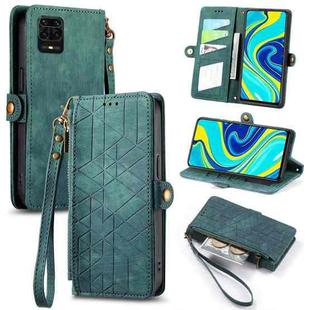 For Xiaomi Redmi Note 9S Geometric Zipper Wallet Side Buckle Leather Phone Case(Green)