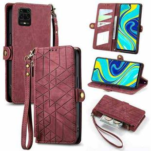 For Xiaomi Redmi Note 9S Geometric Zipper Wallet Side Buckle Leather Phone Case(Red)