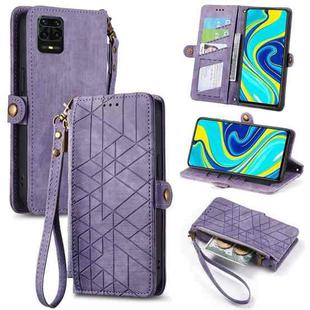 For Xiaomi Redmi Note 9S Geometric Zipper Wallet Side Buckle Leather Phone Case(Purple)
