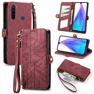 For Xiaomi Redmi Note 8T Geometric Zipper Wallet Side Buckle Leather Phone Case(Red)