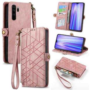 For Xiaomi Redmi Note 8 Pro Geometric Zipper Wallet Side Buckle Leather Phone Case(Pink)