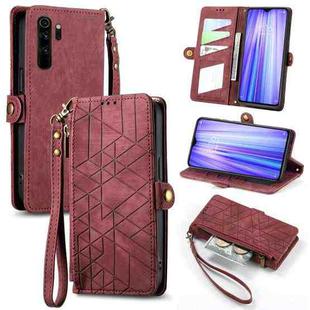 For Xiaomi Redmi Note 8 Pro Geometric Zipper Wallet Side Buckle Leather Phone Case(Red)