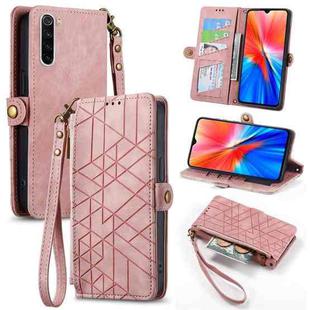 For Xiaomi Redmi Note 8 Geometric Zipper Wallet Side Buckle Leather Phone Case(Pink)
