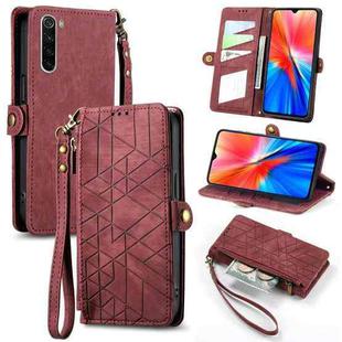 For Xiaomi Redmi Note 8 Geometric Zipper Wallet Side Buckle Leather Phone Case(Red)