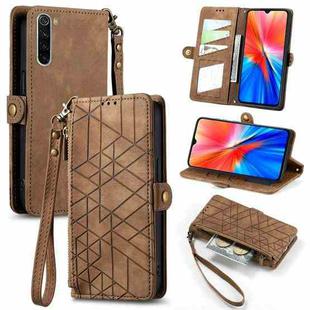For Xiaomi Redmi Note 8 Geometric Zipper Wallet Side Buckle Leather Phone Case(Brown)