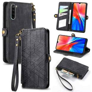 For Xiaomi Redmi Note 8 Geometric Zipper Wallet Side Buckle Leather Phone Case(Black)