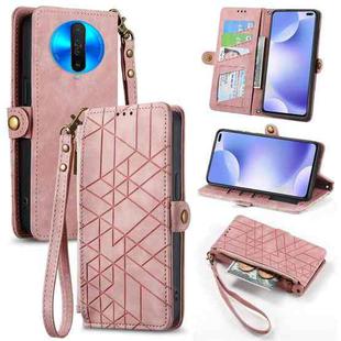 For Xiaomi Redmi K30 Geometric Zipper Wallet Side Buckle Leather Phone Case(Pink)