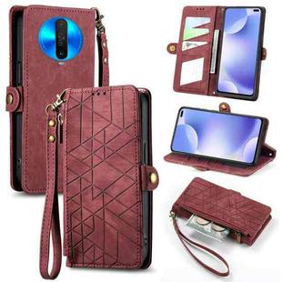 For Xiaomi Redmi K30 Geometric Zipper Wallet Side Buckle Leather Phone Case(Red)