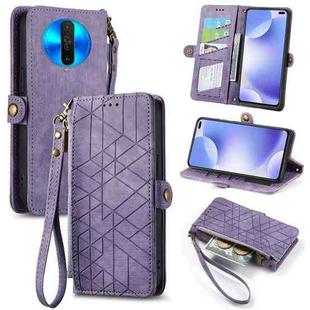 For Xiaomi Redmi K30 Geometric Zipper Wallet Side Buckle Leather Phone Case(Purple)