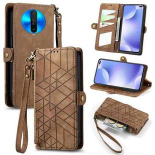 For Xiaomi Redmi K30 Geometric Zipper Wallet Side Buckle Leather Phone Case(Brown)