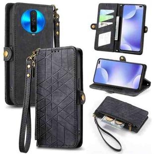 For Xiaomi Redmi K30 Geometric Zipper Wallet Side Buckle Leather Phone Case(Black)