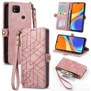 For Xiaomi Redmi 9C Geometric Zipper Wallet Side Buckle Leather Phone Case(Pink)
