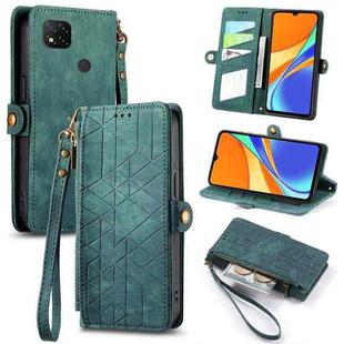 For Xiaomi Redmi 9C Geometric Zipper Wallet Side Buckle Leather Phone Case(Green)