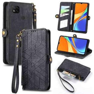 For Xiaomi Redmi 9C Geometric Zipper Wallet Side Buckle Leather Phone Case(Black)