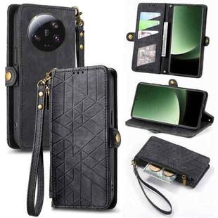 For Xiaomi 13 Ultra Geometric Zipper Wallet Side Buckle Leather Phone Case(Black)