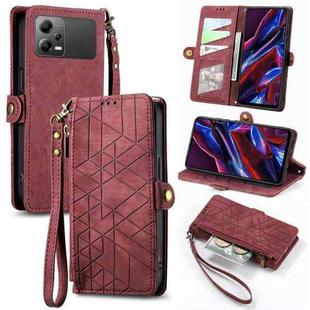 For Xiaomi Poco X5 Geometric Zipper Wallet Side Buckle Leather Phone Case(Red)