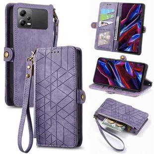 For Xiaomi Poco X5 Geometric Zipper Wallet Side Buckle Leather Phone Case(Purple)