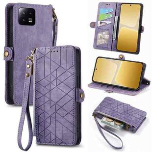 For Xiaomi 13 Geometric Zipper Wallet Side Buckle Leather Phone Case(Purple)