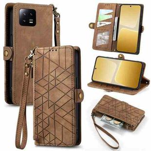 For Xiaomi 13 Geometric Zipper Wallet Side Buckle Leather Phone Case(Brown)