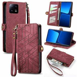 For Xiaomi 13 Pro Geometric Zipper Wallet Side Buckle Leather Phone Case(Red)