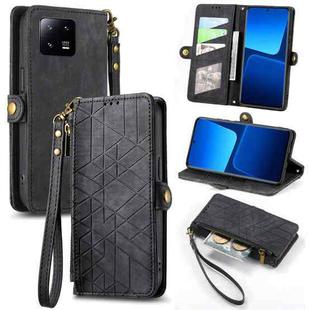 For Xiaomi 13 Pro Geometric Zipper Wallet Side Buckle Leather Phone Case(Black)