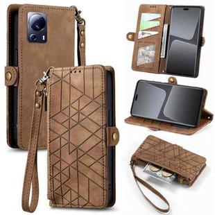 For Xiaomi 13 Lite Geometric Zipper Wallet Side Buckle Leather Phone Case(Brown)