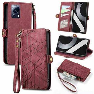 For Xiaomi Civi 2 Geometric Zipper Wallet Side Buckle Leather Phone Case(Red)