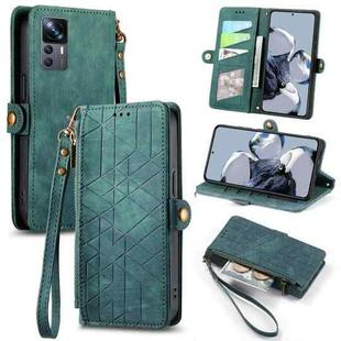 For Xiaomi 12T / 12T Pro Geometric Zipper Wallet Side Buckle Leather Phone Case(Green)
