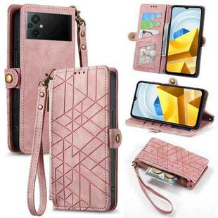 For Xiaomi Poco M5 4G Geometric Zipper Wallet Side Buckle Leather Phone Case(Pink)