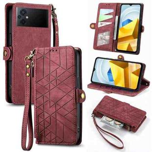 For Xiaomi Poco M5 4G Geometric Zipper Wallet Side Buckle Leather Phone Case(Red)