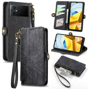 For Xiaomi Poco M5 4G Geometric Zipper Wallet Side Buckle Leather Phone Case(Black)