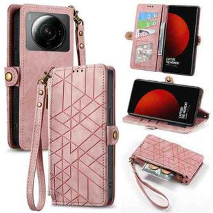 For Xiaomi 12S Ultra Geometric Zipper Wallet Side Buckle Leather Phone Case(Pink)