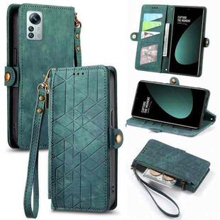 For Xiaomi 12S Pro Geometric Zipper Wallet Side Buckle Leather Phone Case(Green)