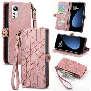 For Xiaomi 12S Geometric Zipper Wallet Side Buckle Leather Phone Case(Pink)