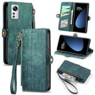 For Xiaomi 12S Geometric Zipper Wallet Side Buckle Leather Phone Case(Green)