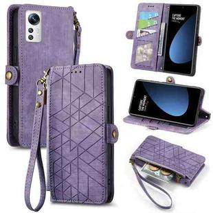 For Xiaomi 12S Geometric Zipper Wallet Side Buckle Leather Phone Case(Purple)