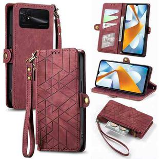 For Xiaomi Poco C40 Geometric Zipper Wallet Side Buckle Leather Phone Case(Red)