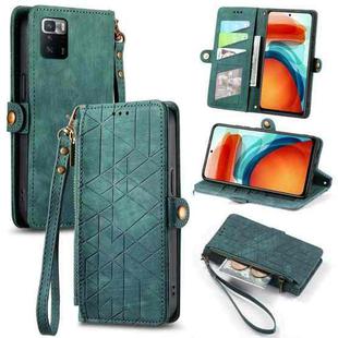 For Xiaomi Poco X3 GT Geometric Zipper Wallet Side Buckle Leather Phone Case(Green)