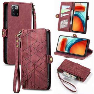 For Xiaomi Poco X3 GT Geometric Zipper Wallet Side Buckle Leather Phone Case(Red)