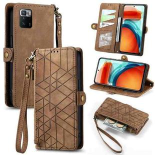 For Xiaomi Poco X3 GT Geometric Zipper Wallet Side Buckle Leather Phone Case(Brown)