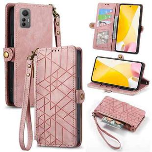 For Xiaomi 12 Lite Geometric Zipper Wallet Side Buckle Leather Phone Case(Pink)